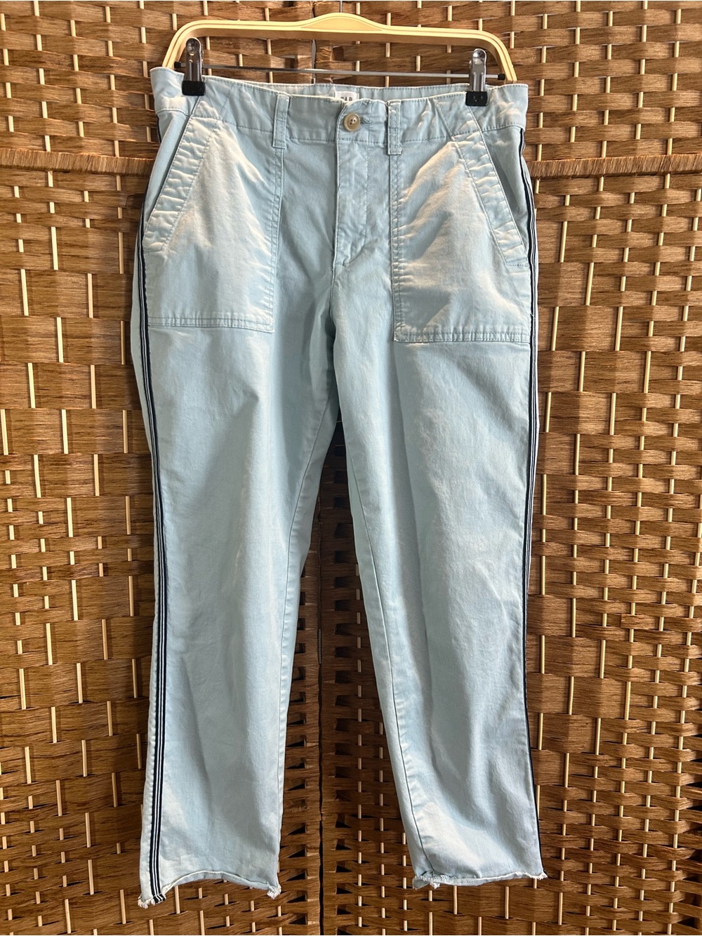 Gap Girlfriend Khaki Pants 6 Mint Blue Side Stripe Raw Hem Ankle Chino
